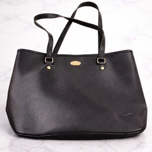 Coach Black Pebbled Leather Tote Bag Gold Hardware Large Shoulder Bag